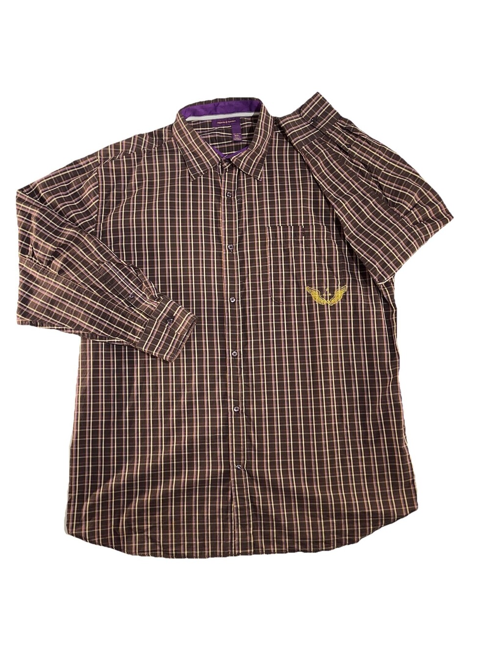 Rocawear Men's 3XL Western Purple Gold Plaid Long Sleeve Button Up Shirt Y2K